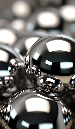 Close-up macro view of highly polished chrome steel balls.