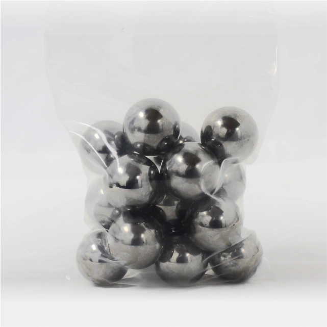 Steel precision balls packaged in a clear plastic bag.